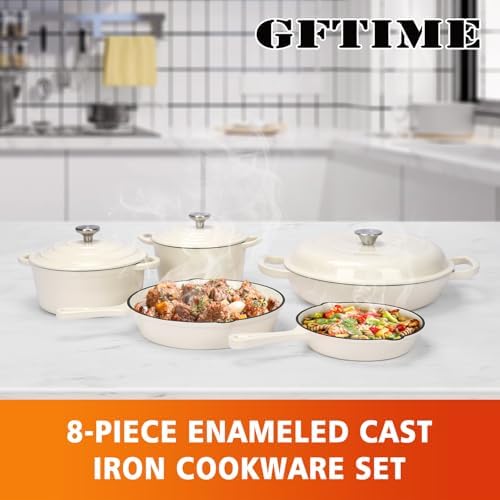 GFTIME 8-piece white enamel cookware set